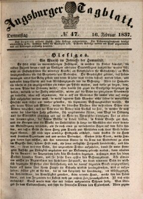 Augsburger Tagblatt Donnerstag 16. Februar 1837