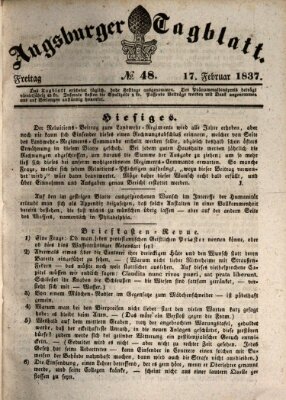 Augsburger Tagblatt Freitag 17. Februar 1837