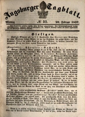 Augsburger Tagblatt Montag 20. Februar 1837