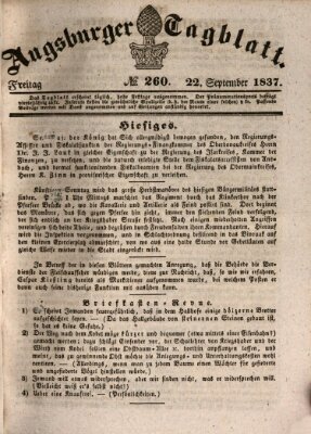 Augsburger Tagblatt Freitag 22. September 1837