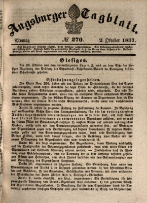 Augsburger Tagblatt Montag 2. Oktober 1837