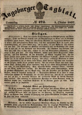 Augsburger Tagblatt Donnerstag 5. Oktober 1837