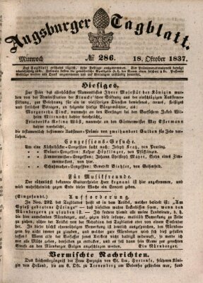 Augsburger Tagblatt Mittwoch 18. Oktober 1837