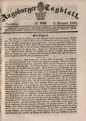 Augsburger Tagblatt Donnerstag 9. November 1837