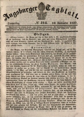 Augsburger Tagblatt Donnerstag 16. November 1837