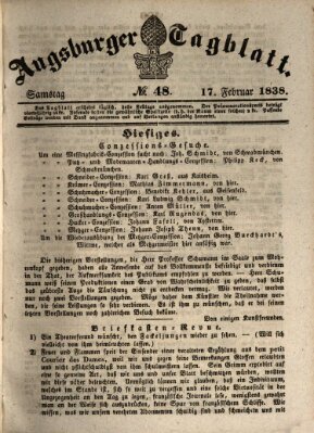 Augsburger Tagblatt Samstag 17. Februar 1838