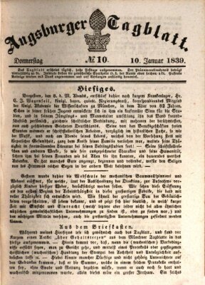 Augsburger Tagblatt Donnerstag 10. Januar 1839