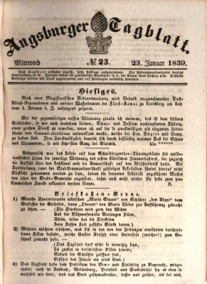 Augsburger Tagblatt Mittwoch 23. Januar 1839