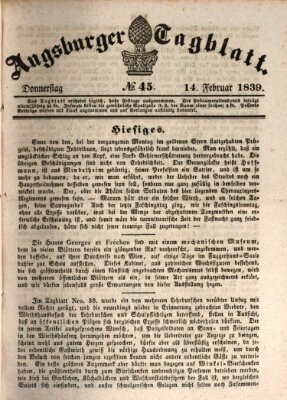 Augsburger Tagblatt Donnerstag 14. Februar 1839