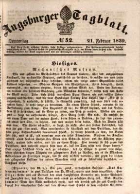 Augsburger Tagblatt Donnerstag 21. Februar 1839
