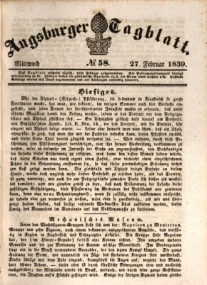 Augsburger Tagblatt Mittwoch 27. Februar 1839