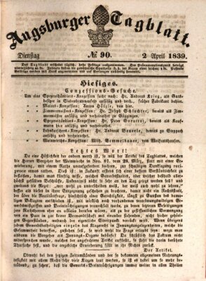 Augsburger Tagblatt Dienstag 2. April 1839