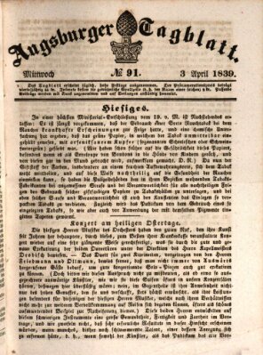 Augsburger Tagblatt Mittwoch 3. April 1839