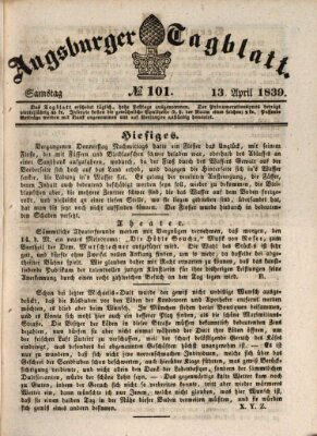 Augsburger Tagblatt Samstag 13. April 1839