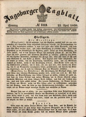 Augsburger Tagblatt Sonntag 21. April 1839