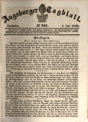 Augsburger Tagblatt Donnerstag 4. Juli 1839