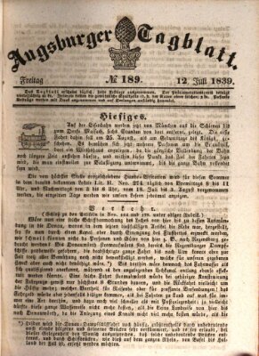 Augsburger Tagblatt Freitag 12. Juli 1839