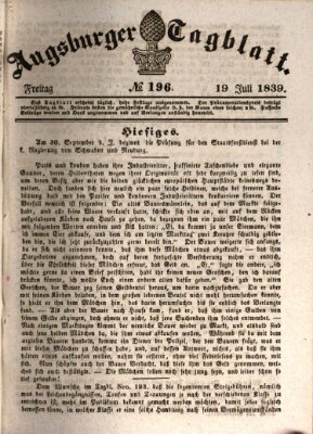 Augsburger Tagblatt Freitag 19. Juli 1839