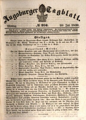 Augsburger Tagblatt Montag 29. Juli 1839