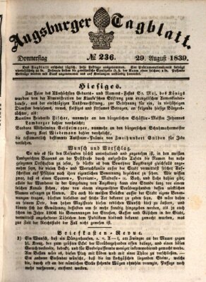 Augsburger Tagblatt Donnerstag 29. August 1839