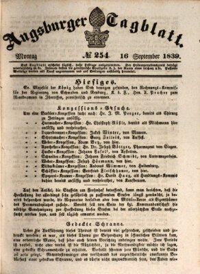 Augsburger Tagblatt Montag 16. September 1839