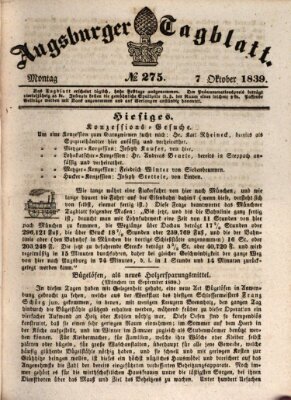 Augsburger Tagblatt Montag 7. Oktober 1839