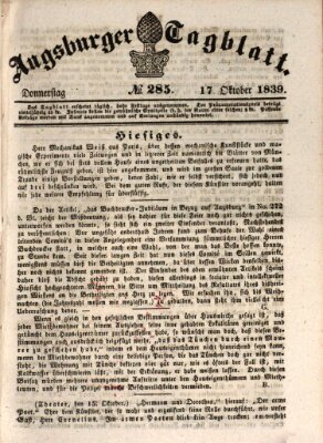 Augsburger Tagblatt Donnerstag 17. Oktober 1839