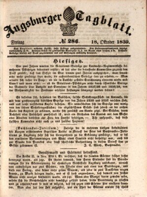 Augsburger Tagblatt Freitag 18. Oktober 1839