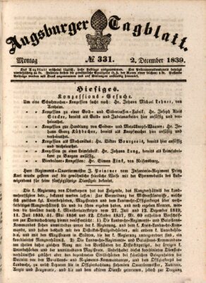 Augsburger Tagblatt Montag 2. Dezember 1839