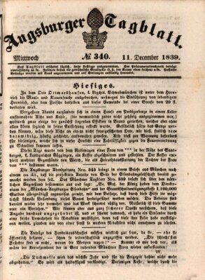 Augsburger Tagblatt Mittwoch 11. Dezember 1839