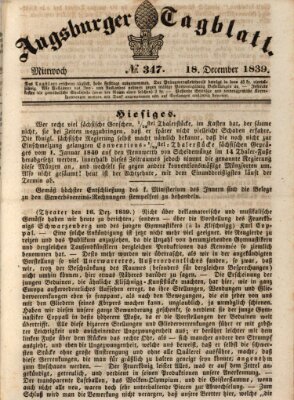 Augsburger Tagblatt Mittwoch 18. Dezember 1839