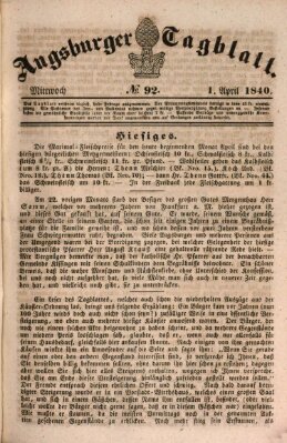 Augsburger Tagblatt Mittwoch 1. April 1840