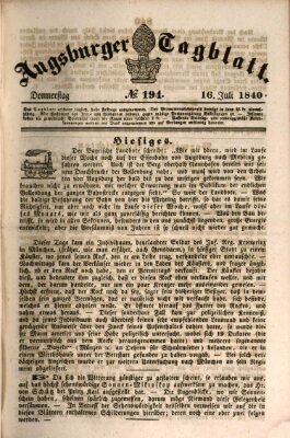 Augsburger Tagblatt Donnerstag 16. Juli 1840