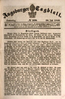 Augsburger Tagblatt Donnerstag 30. Juli 1840