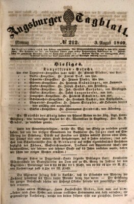 Augsburger Tagblatt Montag 3. August 1840