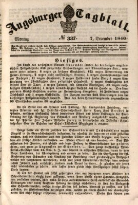 Augsburger Tagblatt Montag 7. Dezember 1840