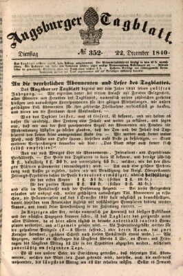 Augsburger Tagblatt Dienstag 22. Dezember 1840