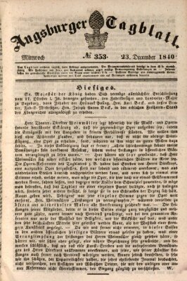 Augsburger Tagblatt Mittwoch 23. Dezember 1840