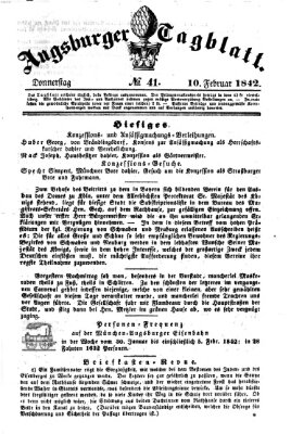 Augsburger Tagblatt Donnerstag 10. Februar 1842