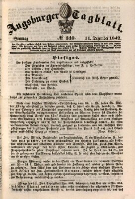 Augsburger Tagblatt Sonntag 11. Dezember 1842