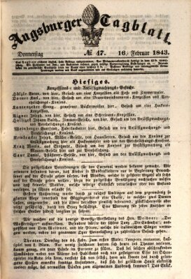 Augsburger Tagblatt Donnerstag 16. Februar 1843