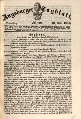 Augsburger Tagblatt Donnerstag 13. April 1843