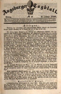 Augsburger Tagblatt Freitag 2. Januar 1846