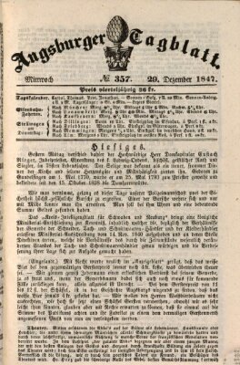 Augsburger Tagblatt Mittwoch 29. Dezember 1847