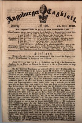 Augsburger Tagblatt Freitag 20. April 1849