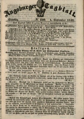 Augsburger Tagblatt Samstag 1. September 1849