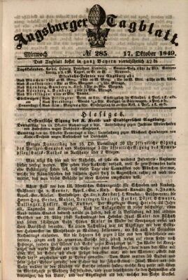 Augsburger Tagblatt Mittwoch 17. Oktober 1849