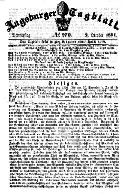 Augsburger Tagblatt Donnerstag 2. Oktober 1851