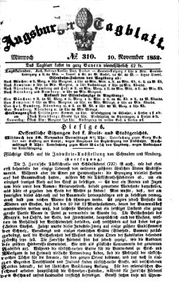 Augsburger Tagblatt Mittwoch 10. November 1852