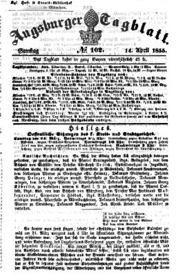 Augsburger Tagblatt Samstag 14. April 1855